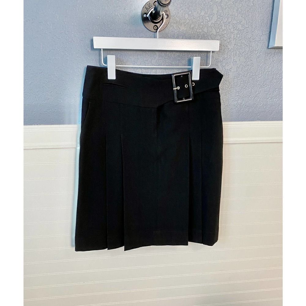 Larry Levine Black Pleated Belted Mini Skirt Women's Size 6